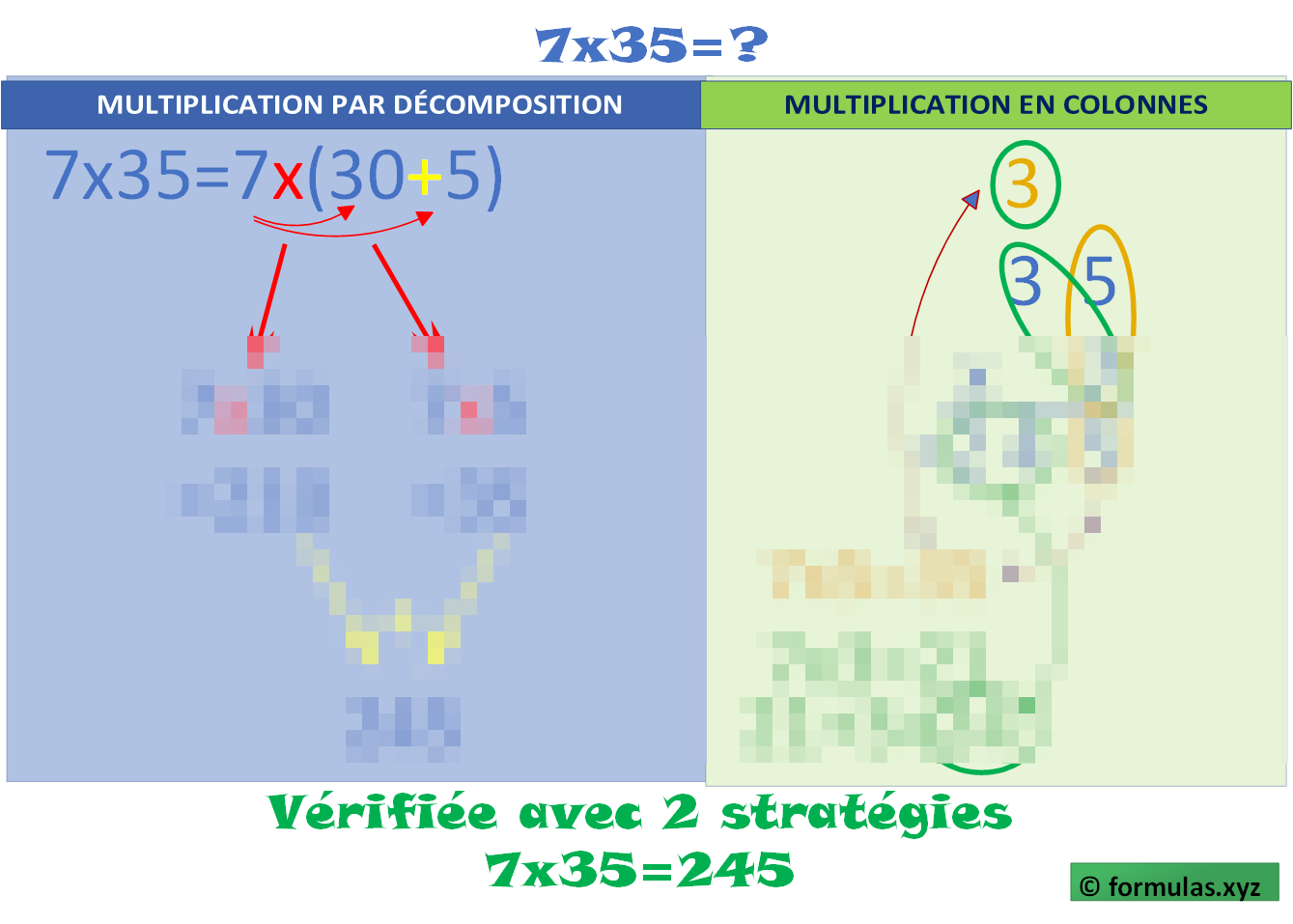 Multiplication 1x2 chiffres Avec Retenue (stratégies visuelles) Laminée (29cm X 23cm)