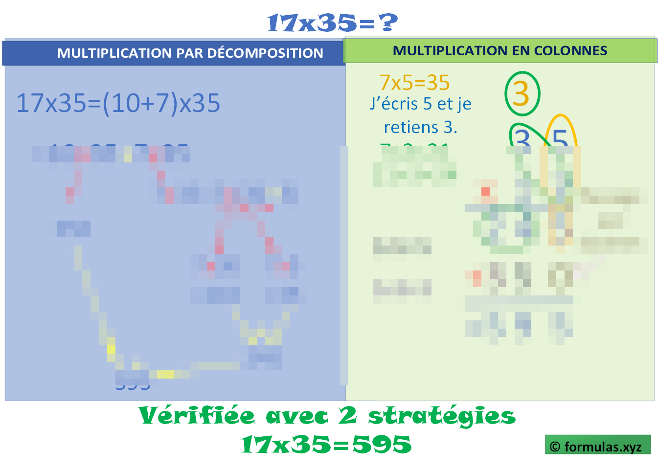 Multiplication 2x2 chiffres Avec Retenue (stratégies visuelles) Laminée (29cm X 23cm)