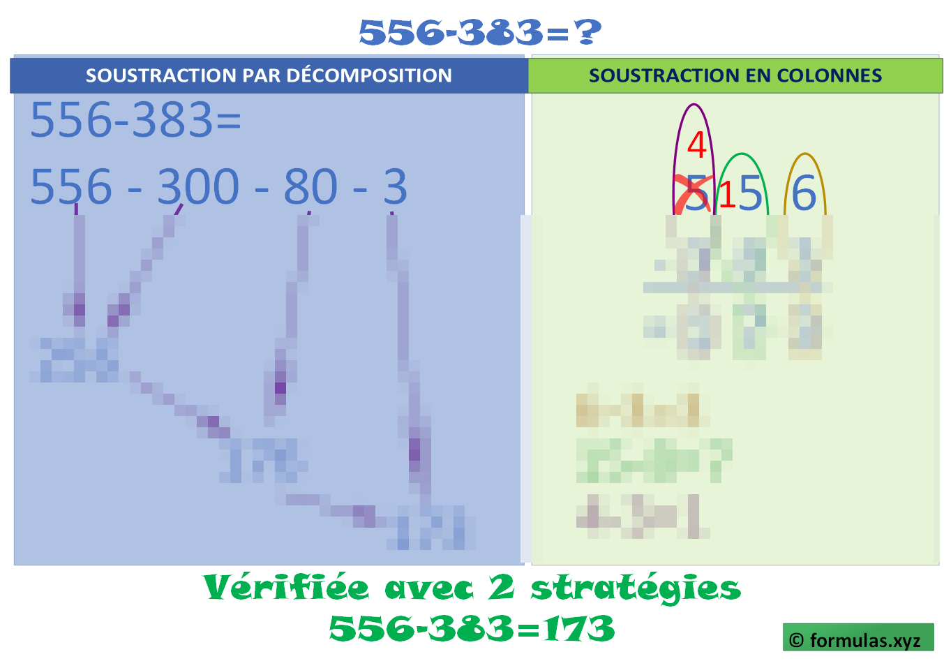 Soustraction 3 chiffres Avec Retenue (stratégies visuelles) Laminée (29cm X 23cm)