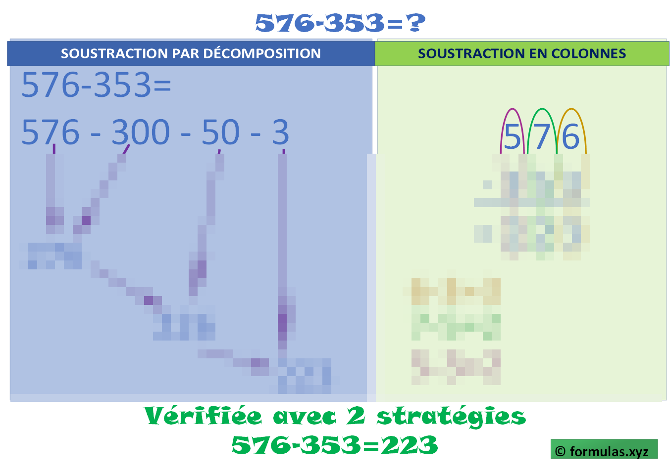 Soustraction 3 chiffres Sans Retenue (stratégies visuelles) Laminée (29cm X 23cm)
